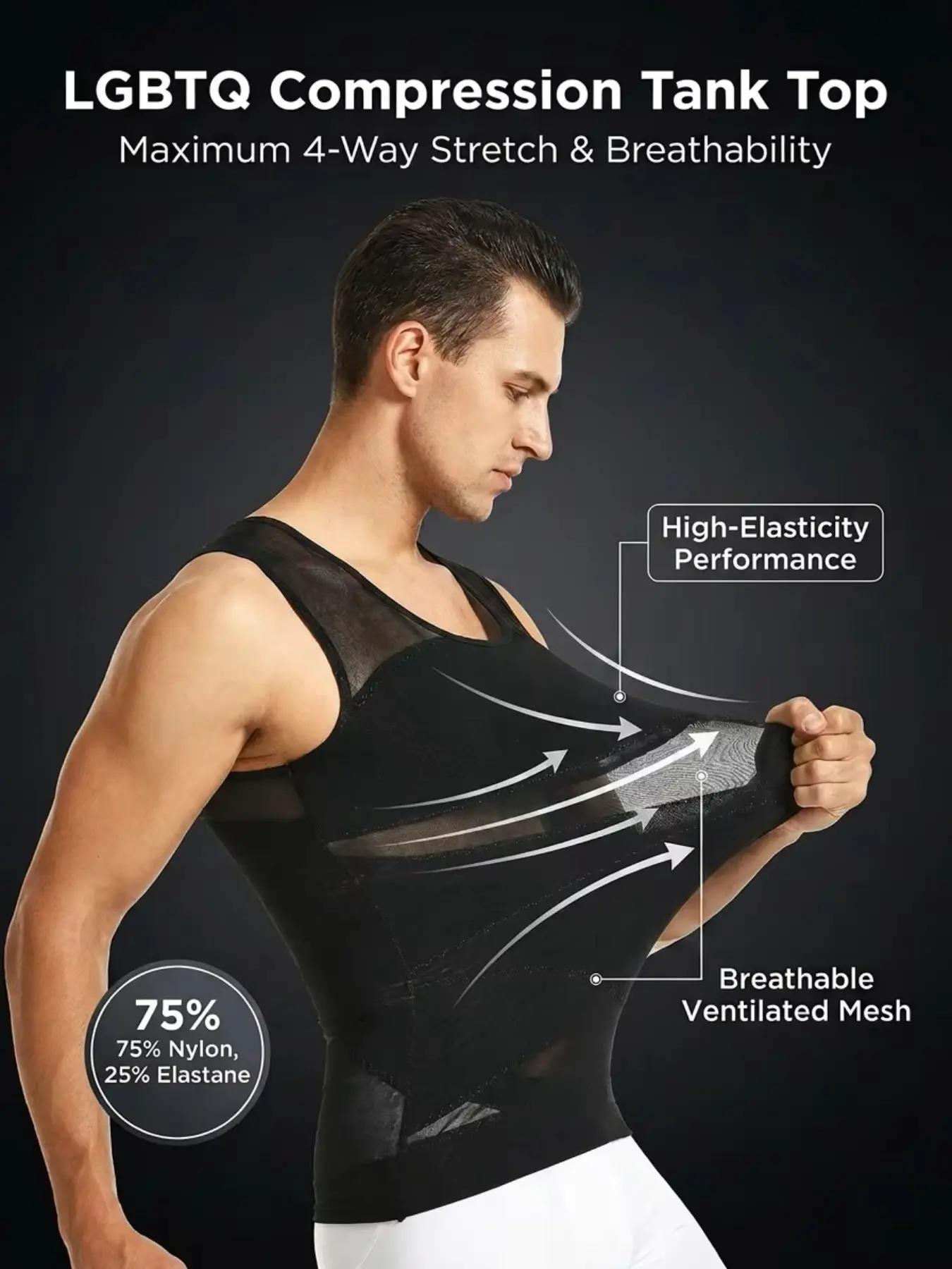 Sheer Mesh Binder Tank Top Breathable Compression Shirt for LGBT, Tummy Control & Gynecomastia Chest Support Men's Stretch Shaping Shapewear