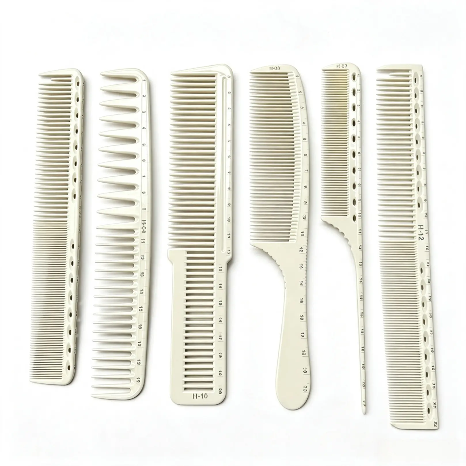 6-Pack Professional 6-in-1 All-Types Hair Comb Set - Heat-Resistant Durable Barber Tools with Precise Cut Measuring Function, Salon/Home Hair Grooming Styling Aid