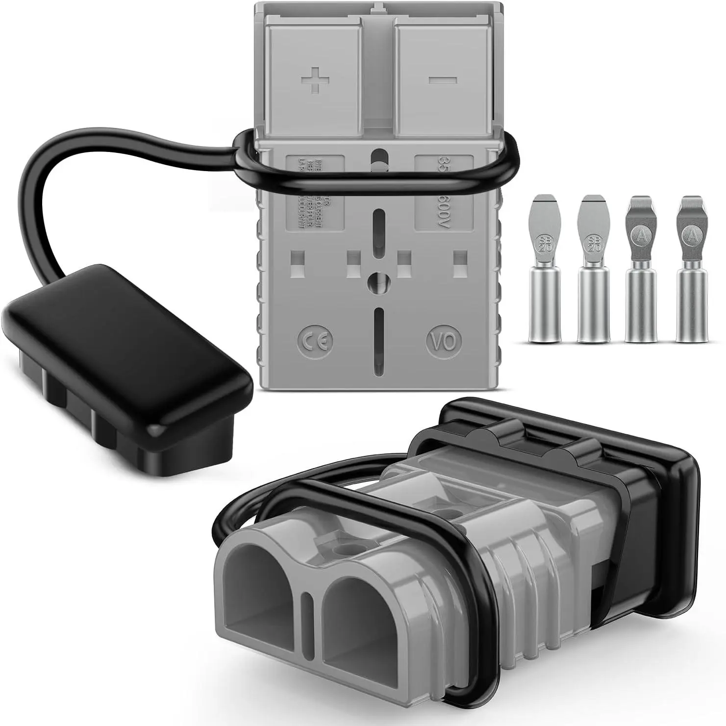 Nilight Anderson Connector 350AMP 2/0AWG Anderson Plug 12V-36V Battery Quick Connect/Disconnect Wire Harness Plugs Connectors Kit for 2/0 Gauge Cables Car ATV Trailer Towing Winch Motor, 2 Pack Grey