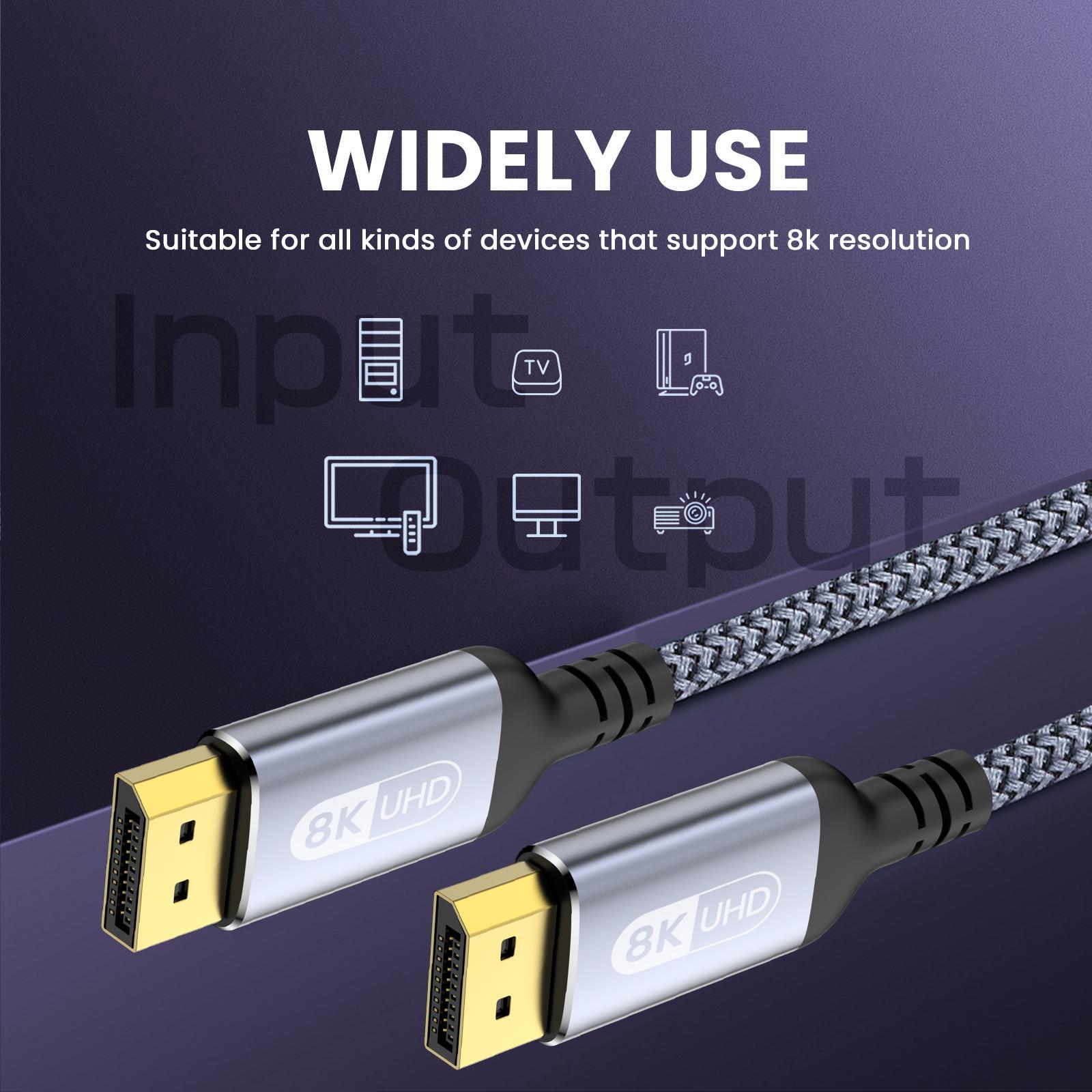 DisplayPort Cable, 1 Count 8K DP 1.4Cable 8K@60Hz 4K@144Hz Braided High Speed Display Port Cable, Compatible with TV Gaming Monitor Laptop, Gaming Accessories