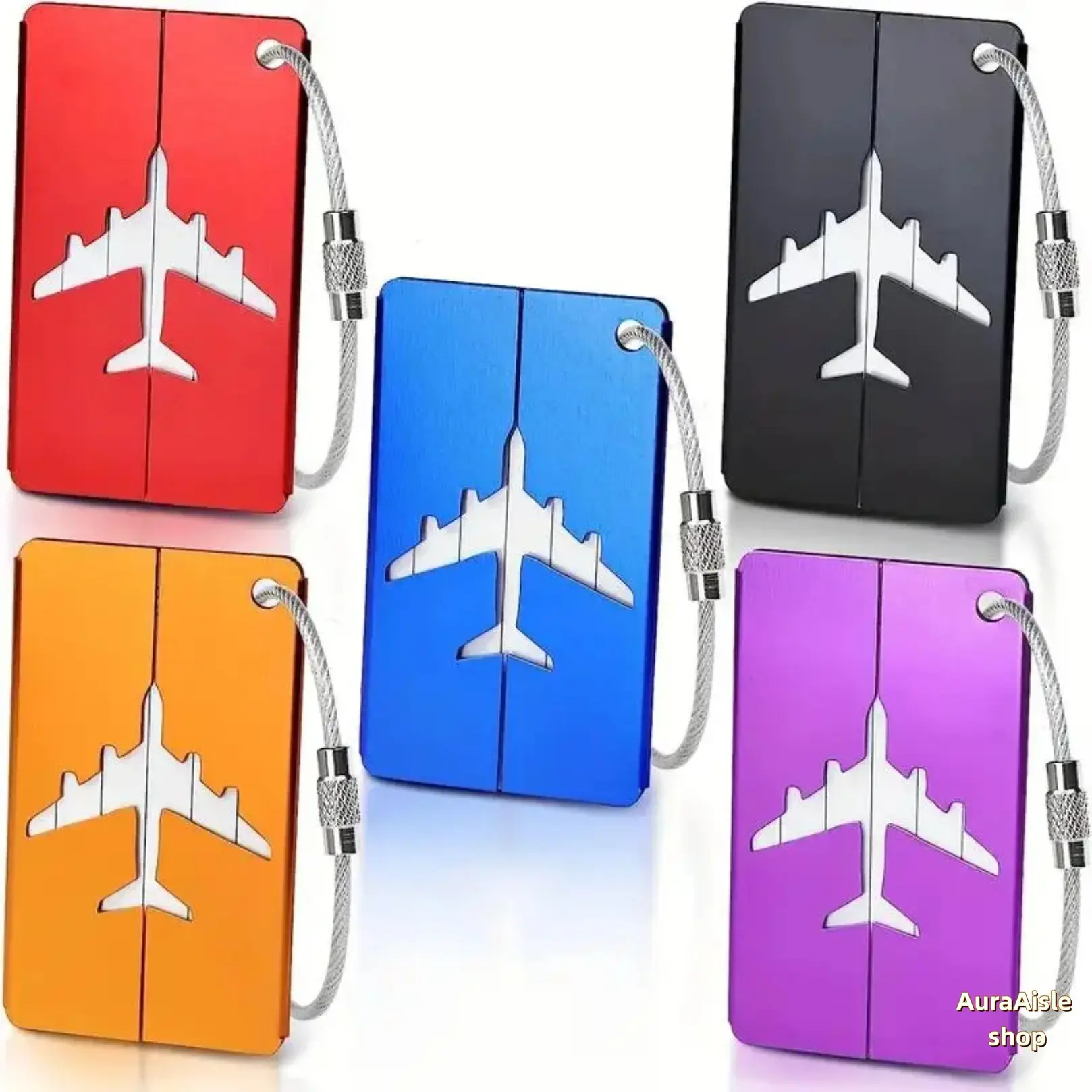 Airplane Pattern Aluminum Alloy Luggage Tags With Secure Locking Wire Loop, Anti-Lost Suitcase Identifier Accessory, Durable Travel Essential For Baggage Recognition, Practical Travel Supply And Thoughtful Holiday Gift Option For Father’s Day Gifting