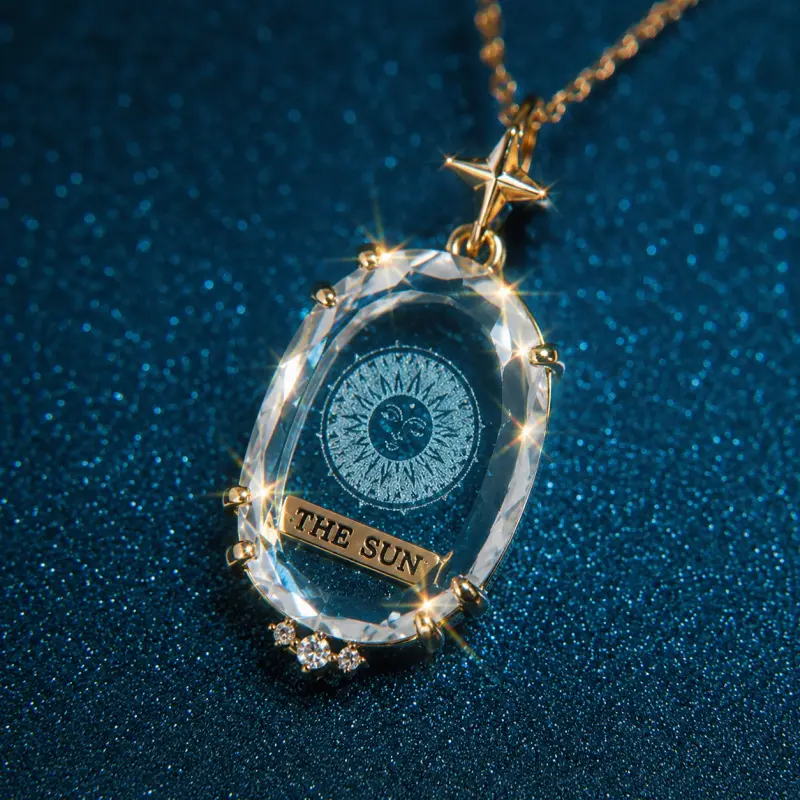 Women's Vintage Transparent Crystal Tarot Necklace, Mystical Sun and Moon Pendant, Adjustable 45 + 5Cm Sweater Chain Jewelry Gift, Sun Moon, 9.5G, Fantasy-Inspired Necklaces, Fairytale Fantasy Necklaces