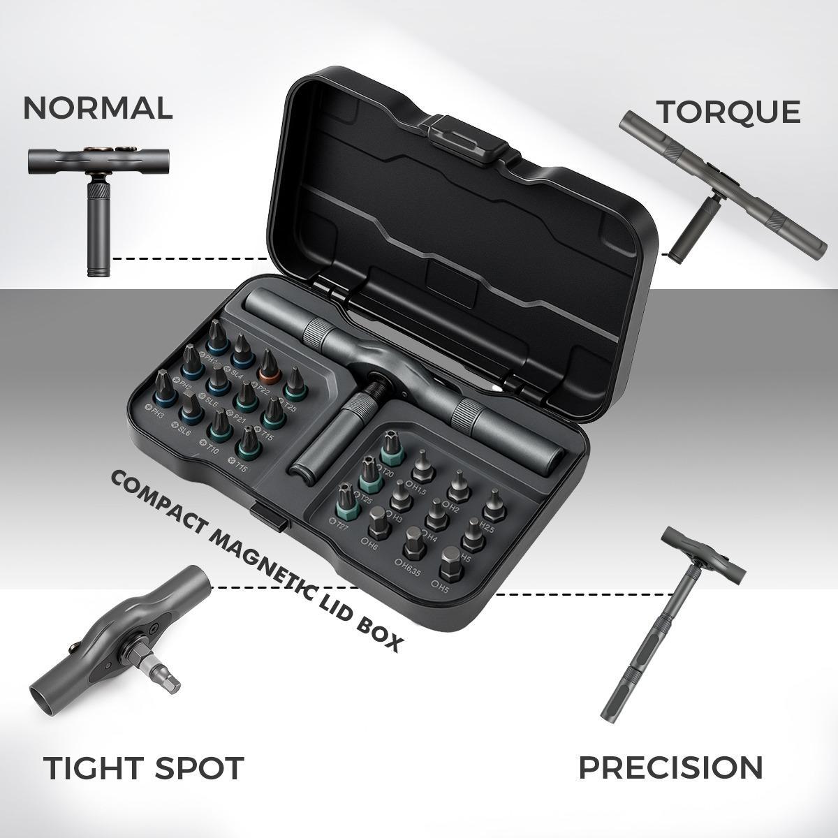 Magnetic Screwdriver Set, Multifunctional Drill Bit Set for Household Repairs, Detachable T-Shaped Ratchet Handle for Easy Use