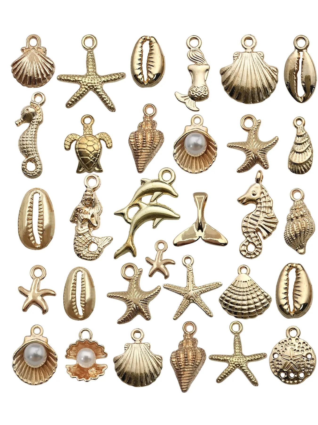 20/50/100pcs Random Mix Marine Biology Series KC Gold Pendant Jewelry Making DIY Keychain Earrings Pendant Various Design Charms Beach Jewelry for Jewelry Making Bracelets Necklace Diy With Charms