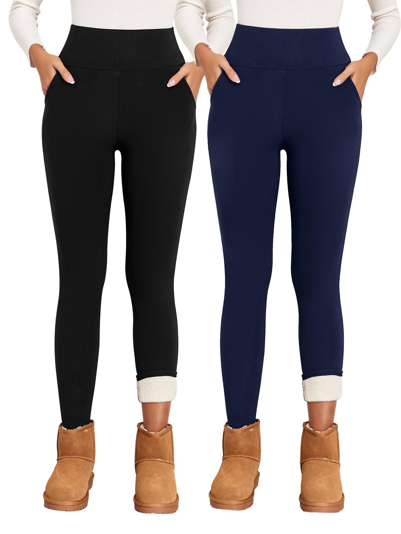 Women's Plain Basic Minimalist Pocket High Waist Thermal Lined Leggings, Casual Comfy Warm Skinny Pants for Everyday Wear, Ladies Bottoms for Winter Womenswear