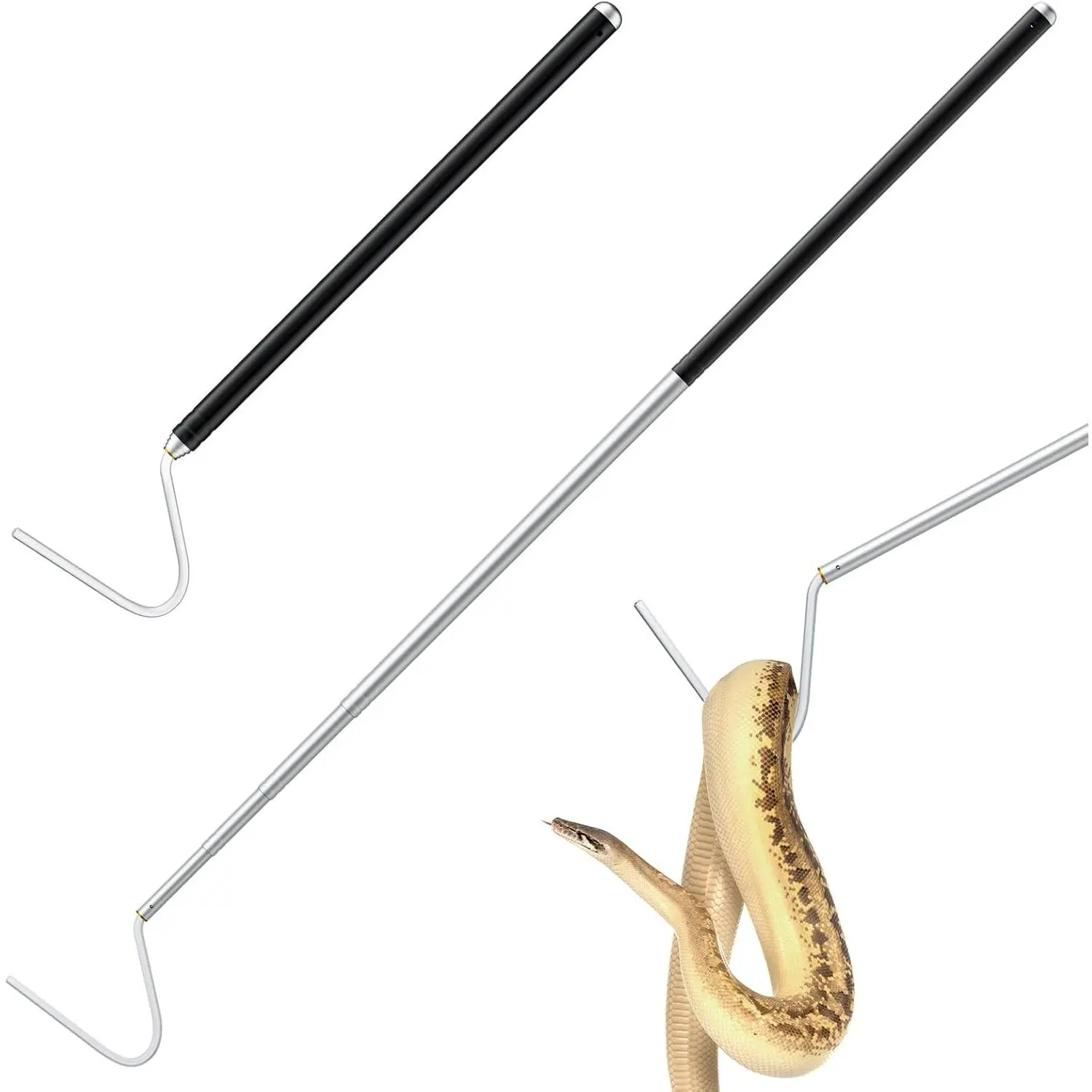 40-in Long Handle Telescopic Stainless Steel Reptile Grabber Stick, Lightweight Portable Tool for Safe Snake & Lizard Handling