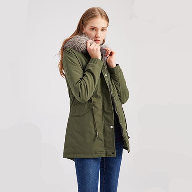 Women's winter warm coat, thickened waterproof fleece-lined parka, oversized military-style windbreaker, hooded padded jacket, double-layer padded jacket