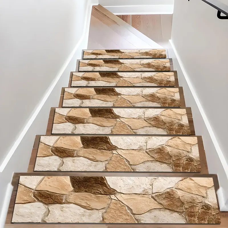 6/8/15pcs Rustic Natural Stone Slate Texture Diatom Mud Stair Treads, Super Absorbent Non Slip Carpet Mats for Wood Steps, Quick Drying Moisture Wicking Stair Runners, Anti Slip Washable Rugs for Dogs Kids Elderly, Durable Decorative Mat