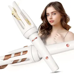 Automatic Hair Curler Rotating Curling Iron, 4 Temperature Settings 3 Timer Modes, Auto Shut-Off Anti-Scald Anti-Tangle Hair Styling Wand, White