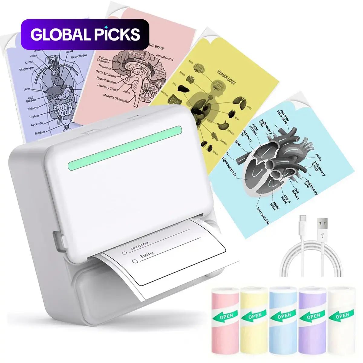 Portable Mini Printer, Thermal Inkless Printer, Sticker Printer, Thermal Pocket Printer, Print Text Notes Photos Course Labels To-Do Lists, portable thermal printers, Perfect Holiday Gift #GLOBAL PICKS