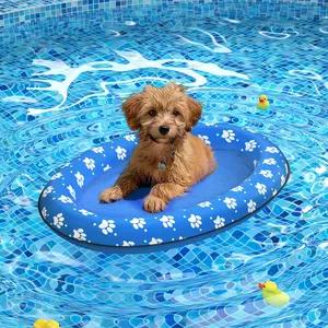 Soft Inflatable Dog Pool Float Raft, Cute Paw Print Dog Swimming Floatie, Summer Water Toy for Small Dogs Puppies, Pet Floating Bed for Pool Lake Beach