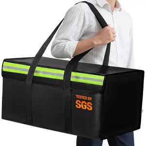 Large Fireproof Document Bags 24x12x12in, Fireproof Document Box for Cash, Photo Albums, Valuables, Extra Large Fireproof Bag Waterproof Document Storage with Reflective Strip, Black