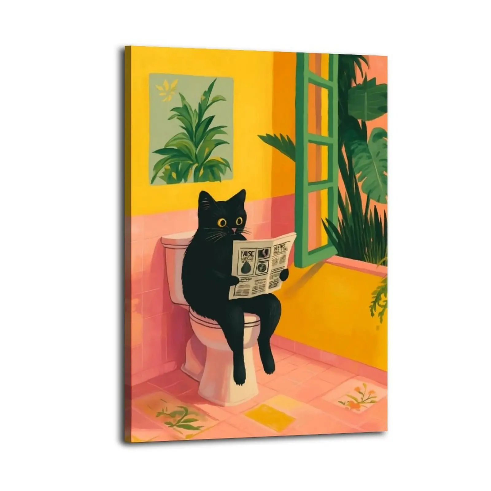 Funky Black Cat Sit on Toilet HomeDecor WallArt LivingRoom Canvas for Bedroom Decor Canvas Poster Aesthetic Office Bathroom Painting Picture Print Modern Family