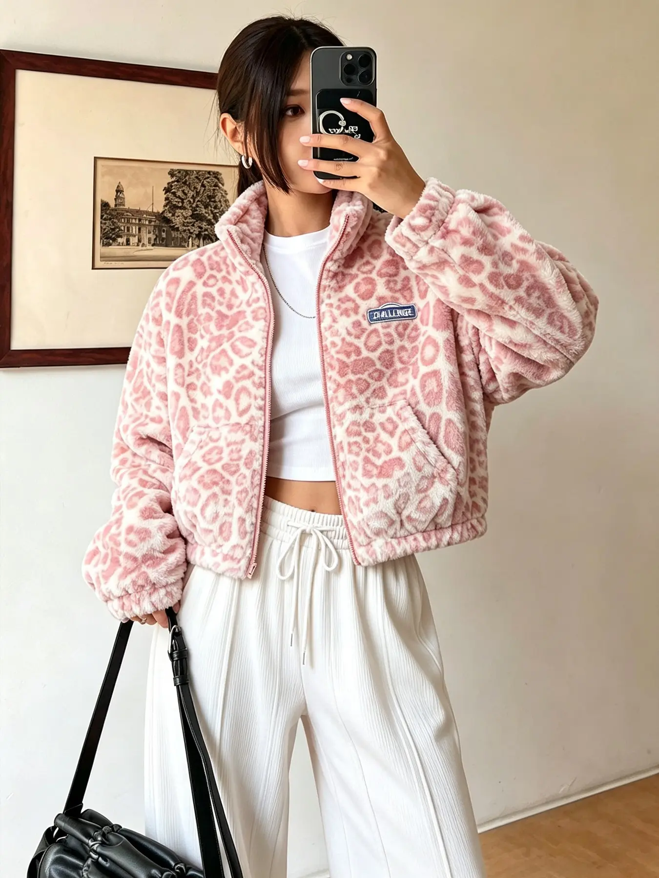 Women's Winter Plush Leopard Coat, Warm and Cozy Outerwear for Cold Weather, Perfect for Daily Wear and Outdoor Activities