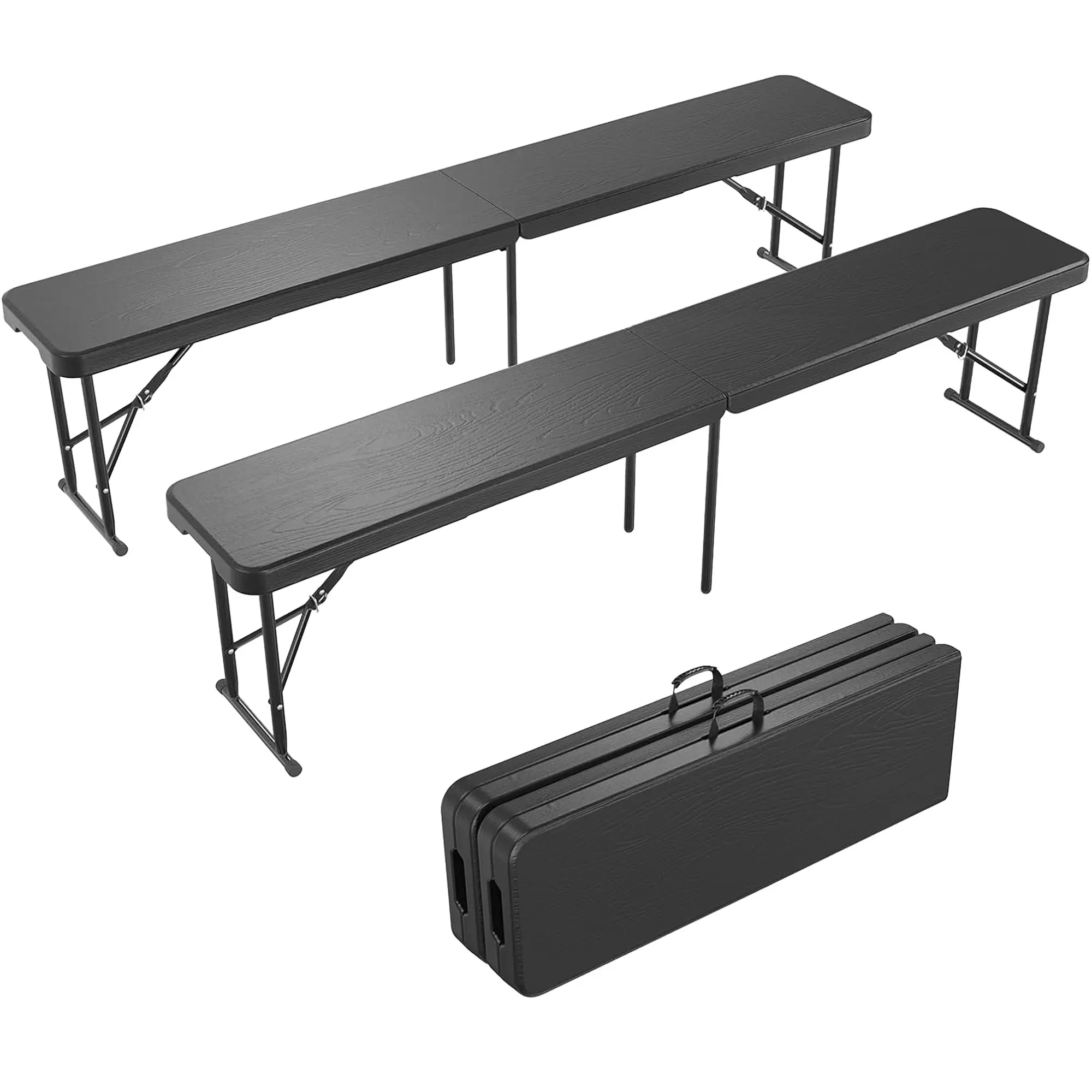 2pcs Heavy-Duty Folding Outdoor Benches– Sturdy HDPE Top & Steel Frame – Portable, Waterproof, Easy Carry for Patio, Picnic, Camping, Party