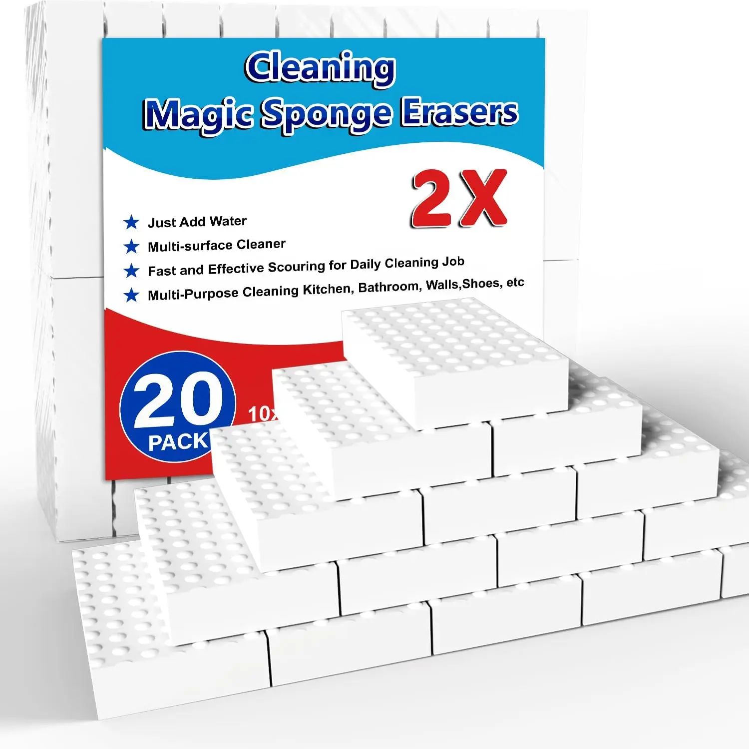 Magic Sponge Eraser, 20-Pack, 2x More Dense Melamine Sponge Foam Pads, Multi-Purpose Household Cleaning Supplies, Suitable for Kitchen, Bathroom, Bathtub, Sink, Wall Cleaner, Sponge Set Sponges & Scouring Pads, Disposable Sponge Sponges & Scouring Pads
