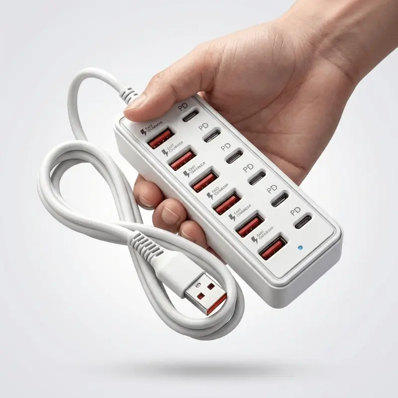 12-Port Fast Charging Station for Sports & Outdoor Aquatic Fitness Gear - 6 PD Type-C, 6 USB-A, 25W Max Per Port Compact Hub, Multi-Devices Laptop Tablet Desktop Power Hub, Ideal for Tech Lovers Gifts, Max 25W Port