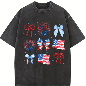 USA Coquette Bow Shirt, Retro America Shirt, 4th of July Soft Cotton, Casual Graphic Design, Suitable for Men and Women