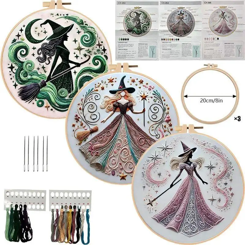Magical Witch Theme DIY Embroidery Needlework Set for Beginners, Complete Hand Sewing Craft Kit with Detailed English Instruction Guide, Spooky Halloween Handcraft Project for Creative Fun and Unique Indoor Home Decor