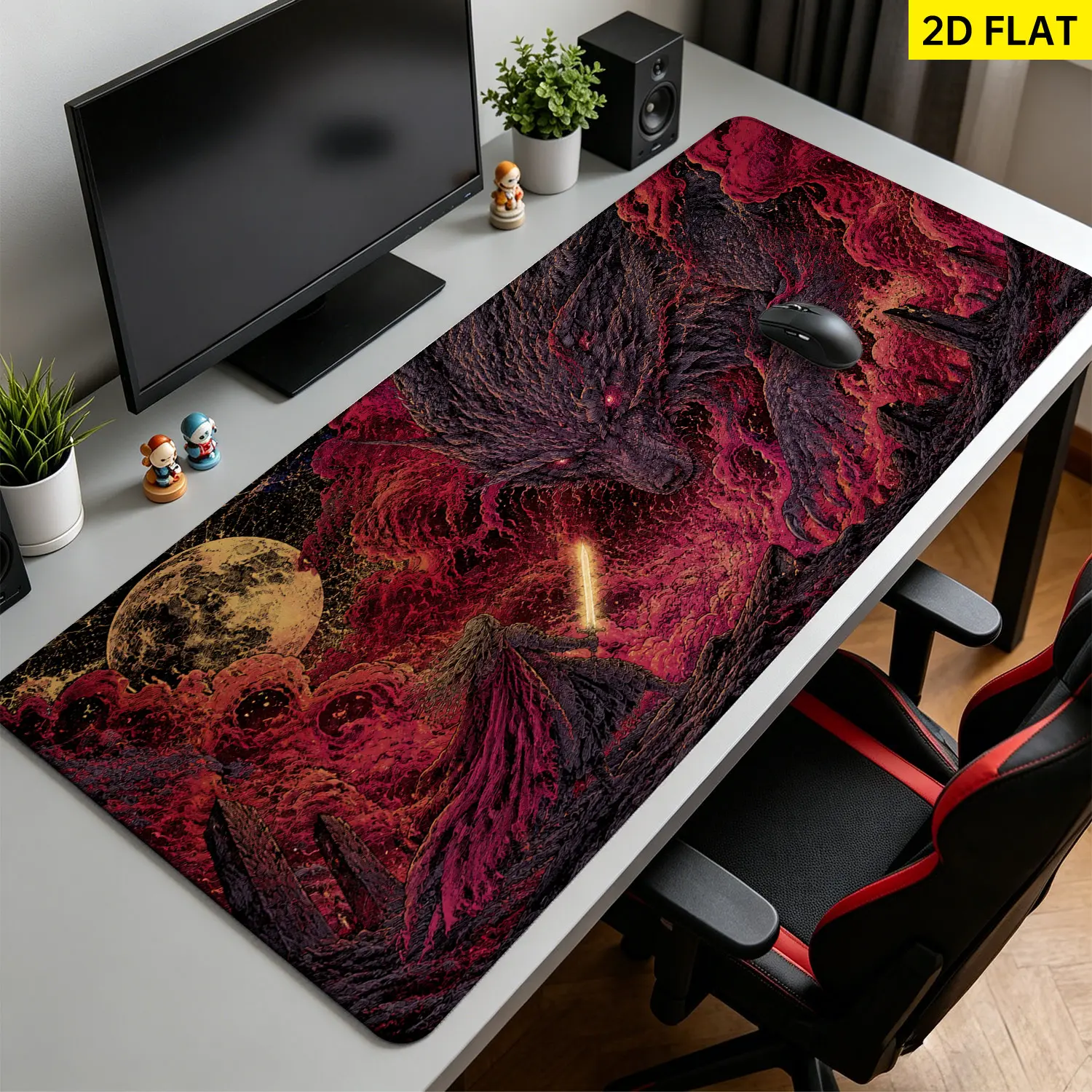 Extra Large fantasy warrior fighting giant wolf Mouse Pad,Non Slip Rubber Pad,Desktop Decoration Drotection Pad,Washable,Lock Edge Multi Size,Premium Multipurpose Mousepad For Gaming,Office,Gift for Family and Friends