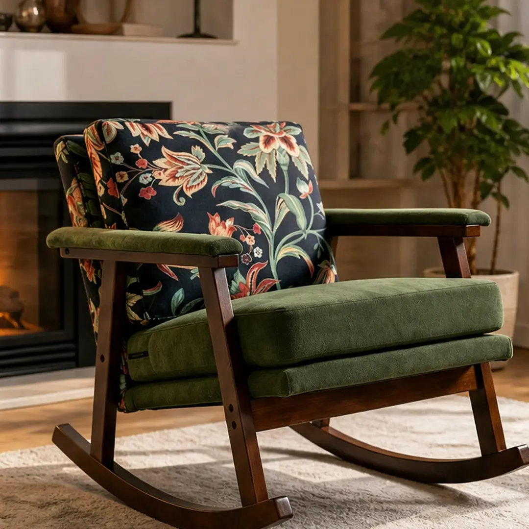 ARCH Mid Century Modern Velvet Rocking Chair with Wood Frame, Upholstered Accent Armchair for Living Room Bedroom Sunroom, Antique Green, 28.74Wx32.68Dx31.50H, 250lbs Capacity, Cotton Filled, Antique Green Color Options, Velvet Material