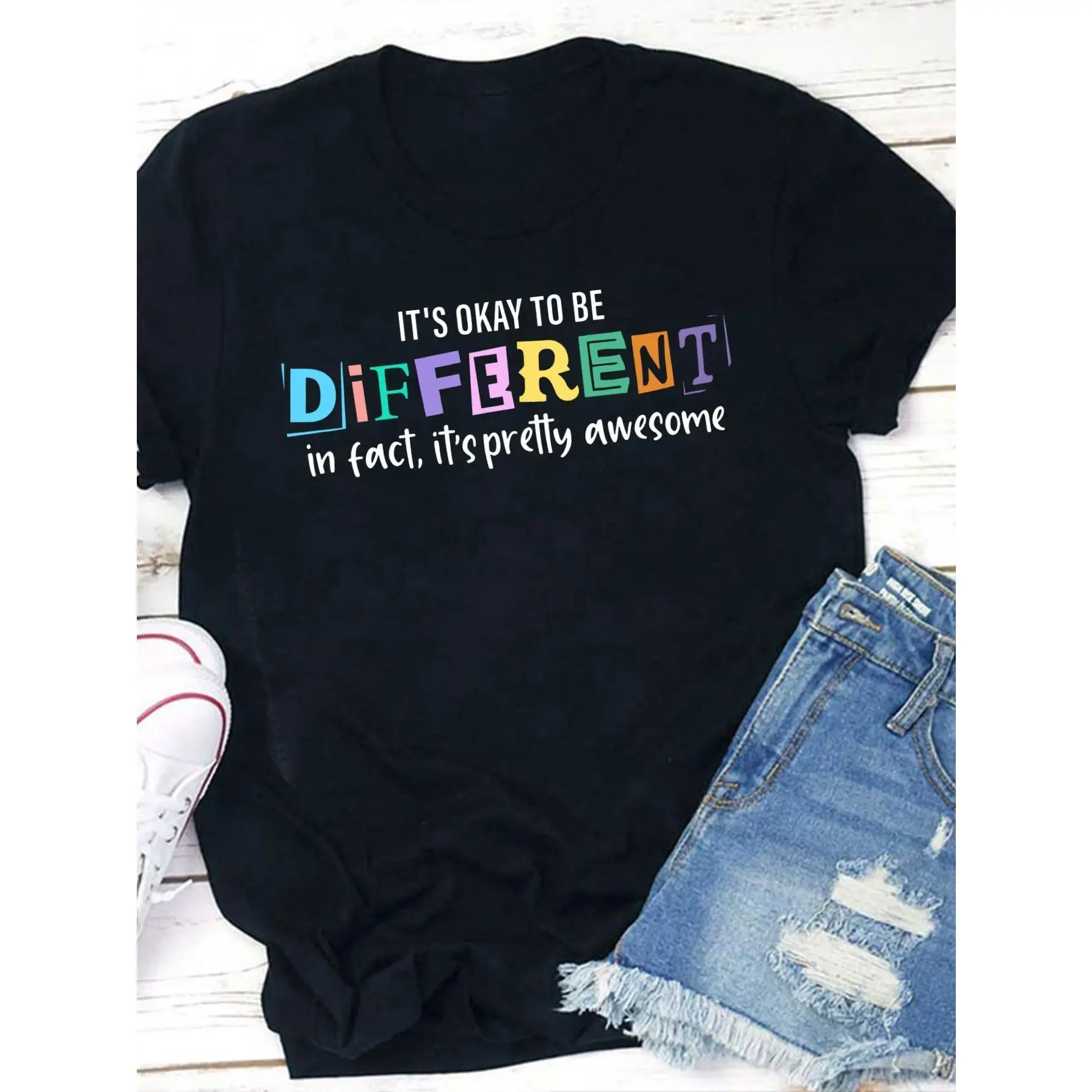 T-Shirts Celebrating Uniqueness, Inspirational Clothing, Mental Health Importance, Special Education Teacher-Specific T-Shirts, Diversity-Themed T-Shirts, Apparel, Loose Fit, Gifts for Educators, Women'S Patterned T-Shirts, Female Teacher Clo