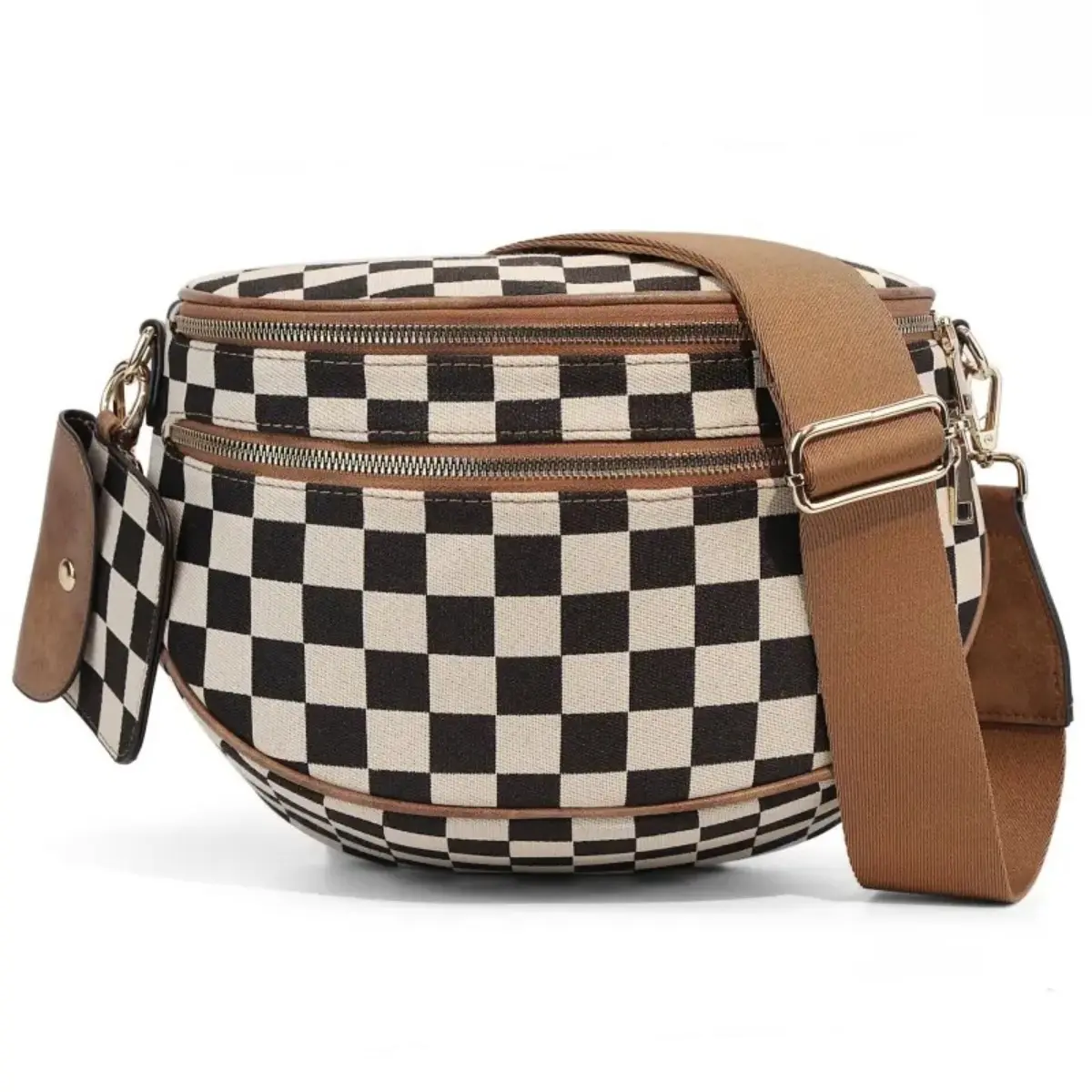 2026 Trendy Checkered Sling Crossbody Bag for Women, Retro Black and White Plaid Waist Fanny Pack, Casual Canvas Shoulder Bag with Adjustable Strap, Multi-pocket Chest Bag for Daily Travel Work School Dating Weekend Outing summerwins,summerwins