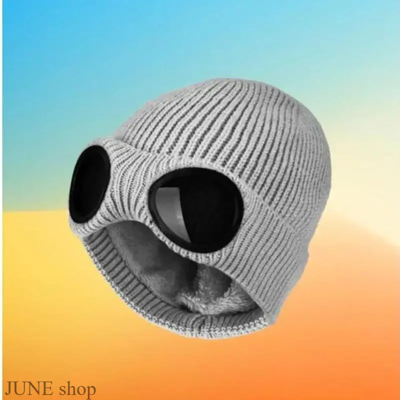 Solid Color Soft Knitted Beanie Hat Equipped With Goggle Lens, Thermal Windproof Unisex Headwear For Men And Women, Warm Protective Accessory For Autumn And Winter Outdoor Sports, Daily Commuting And Casual Street Outings