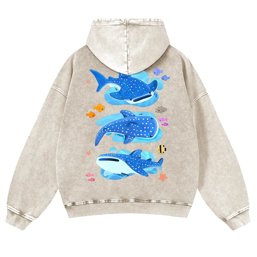 Vintage Sand Washed Whale Shark Hoodie | Unisex Cute Marine Life Graphic Oversized Sweatshirt Retro Ocean Core Aesthetic Pullover Hoody for Nature Lovers