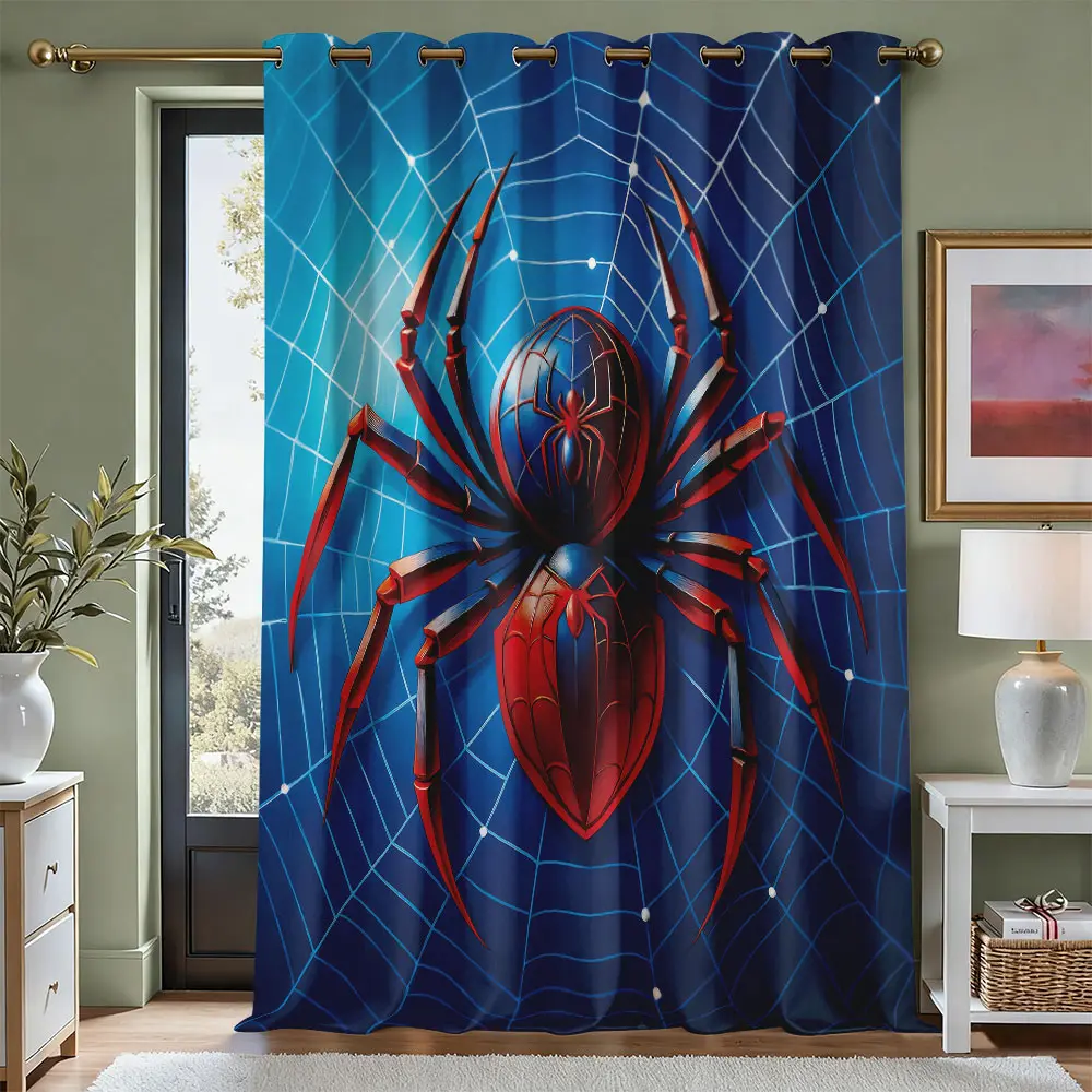 Cool Red Blue Spider Web Spider Hero Print Single Panel Blackout Home Decorative Curtain, Metal Grommet Top, Thermal Insulated, Noise Reducing & Privacy Protection, Window Drape for Boys Bedroom Decor