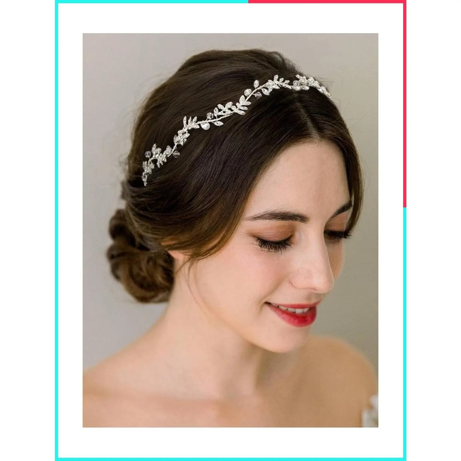Rhinestone Silver Crystal Bridal Headband Bendable Leaf Wedding Headpiece Vintage Hair Accessory for Bride Bridesmaid Flower Girl Women Girls