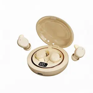 SK49 Ultra-Mini Digital Silicone Sleep Earbuds, Wireless Bluetooth 6.0 Noise Cancelling Electronic Headphones for Side Sleepers, Comfort Fit Tiny Earphones with 80+ Built-in Sleep Tracks, Charging-Supported Stable Connection, Beige,Headphones for Kids