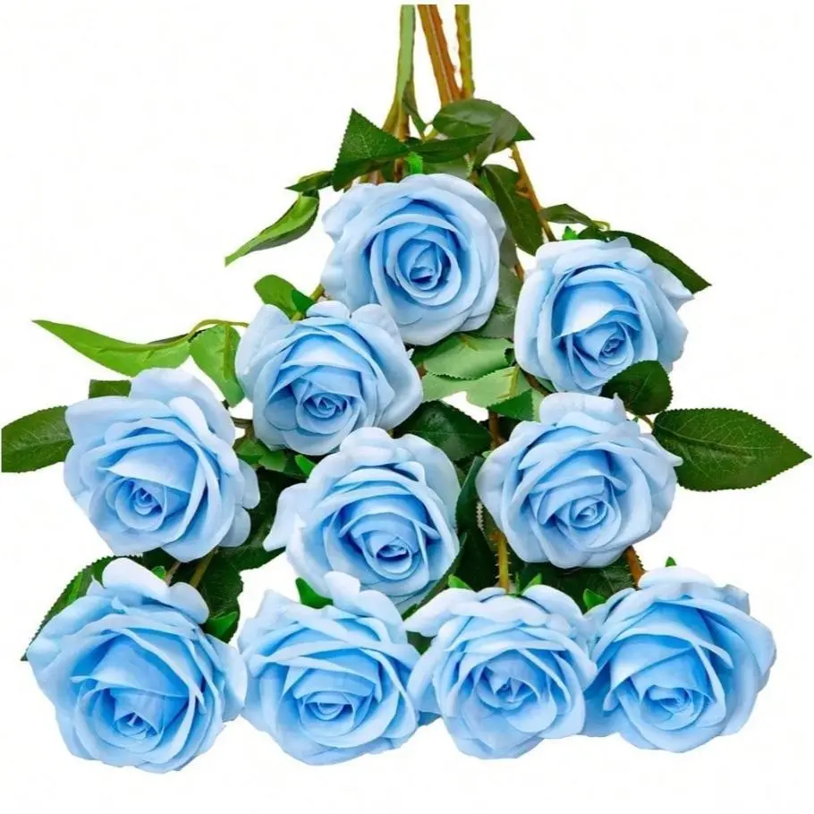 40pcs Artificial Light Blue Roses, DIY Wedding Bouquets, Table Decor, Home Decoration, Halloween, Christmas, Baby Shower, Valentine's Day