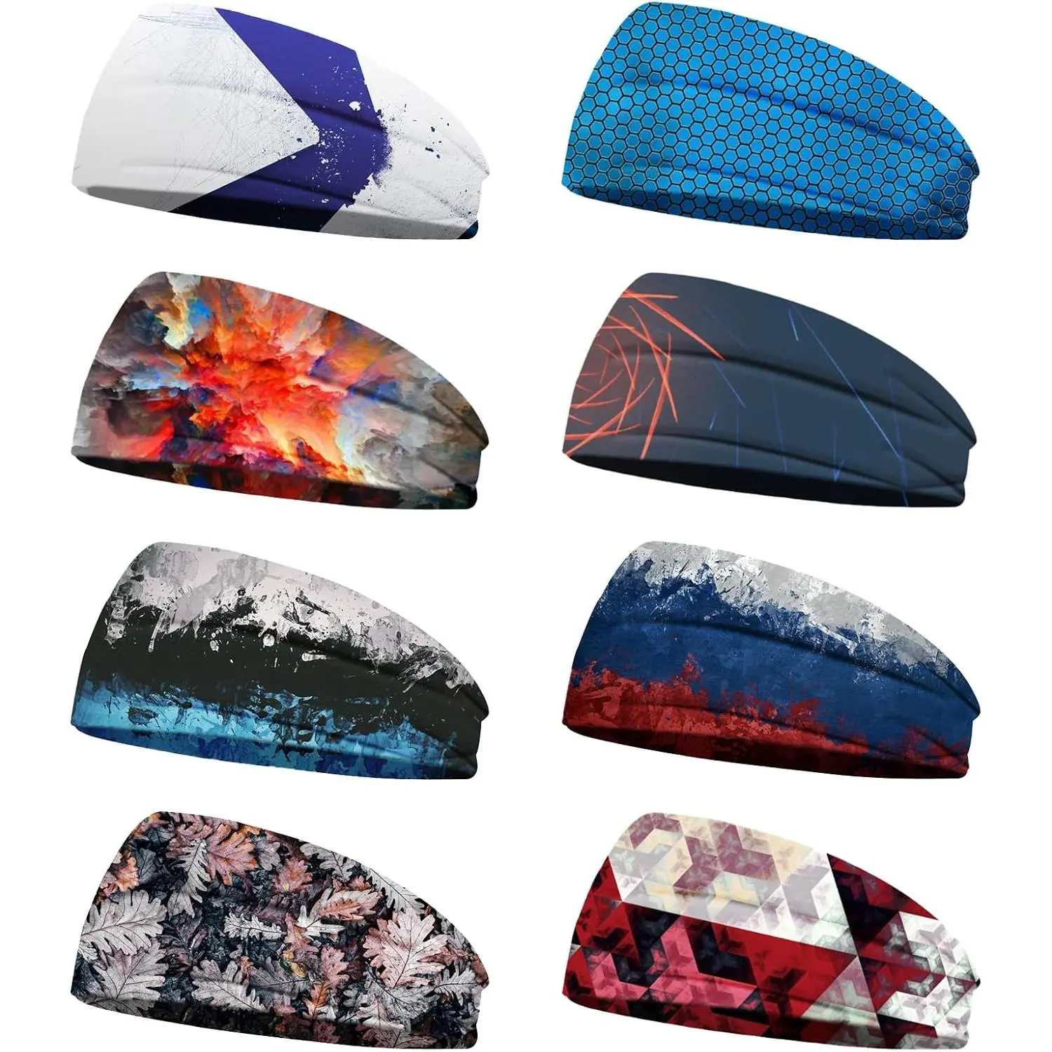 8 Pieces Sports Sweatbands - Non-Slip Workout Headbands, Moisture-Wicking Elastic Headbands Travel, ness Men and Women