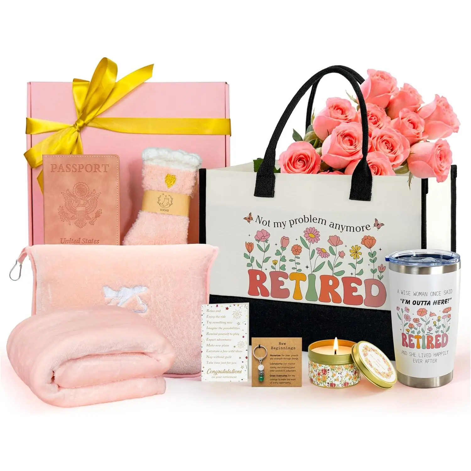 Retirement Gifts for Women 2026, Cool Retirement Gift for Coworker Teacher Nurses Boss Friends Mom Grandma Retirees, Farewell Leaving with Travel Blanket & Pillow, Happy Retired Gift Basket