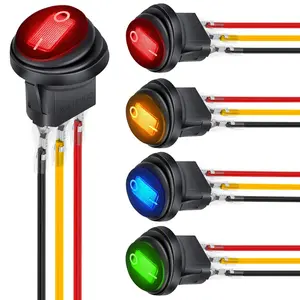Nilight 5Pcs IP65 Waterproof Round Rocker Toggle LED Switch - 3 Pins with LED, 12V 20A SPST On-Off, Metal & Plastic, Locked Terminal Wires for Car, Boat Automotive RV
