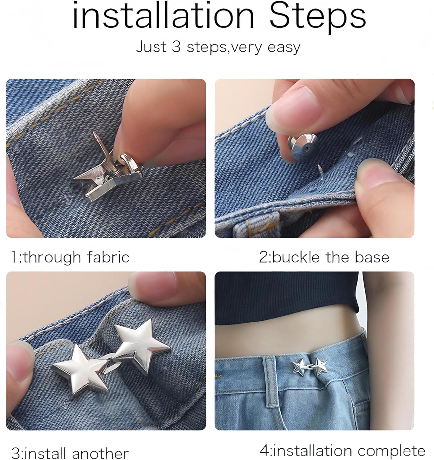 Pant  Tightener, 8 Sets Adjustable Pentacle Button for Jeans,  Removable Jean Buttons for Loose Jeans, No Sewing Required Pant Clips for  Tightener, Button Pins for Pants