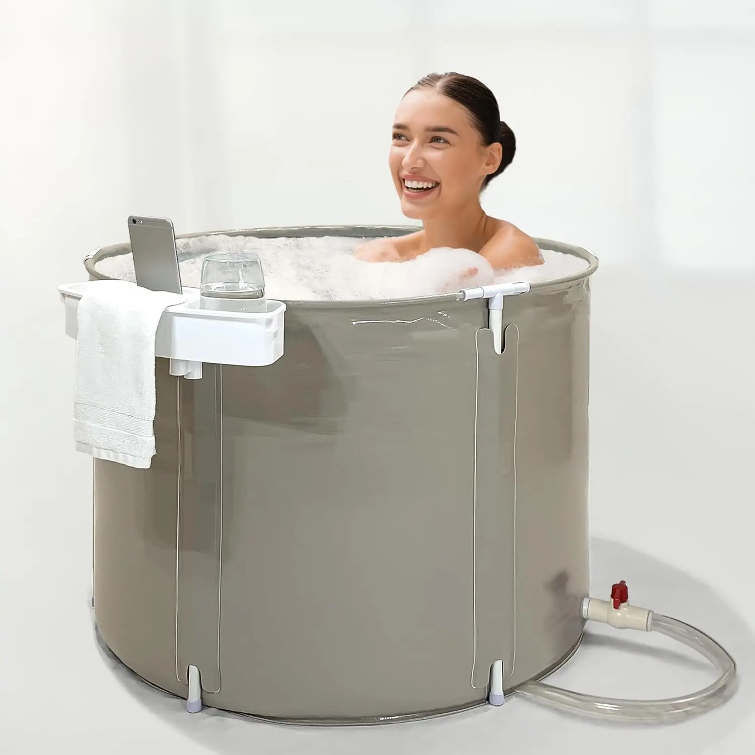 Portable Bathtub with Tray (Small) by ,  Soaking Hot Tub for Shower Stall Bath, Collapsible Foldable Flexible Plastic Adult Size Ofuro