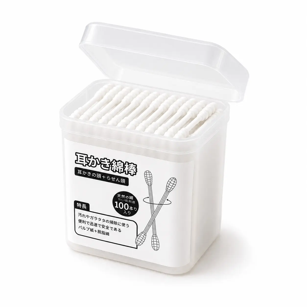 100 Count Dual-Ended Spiral Cotton Swabs, Disposable Ear Cleaning Sticks with Soft Cotton Tips Makeup Remover Applicators for Home Beauty Personal Care