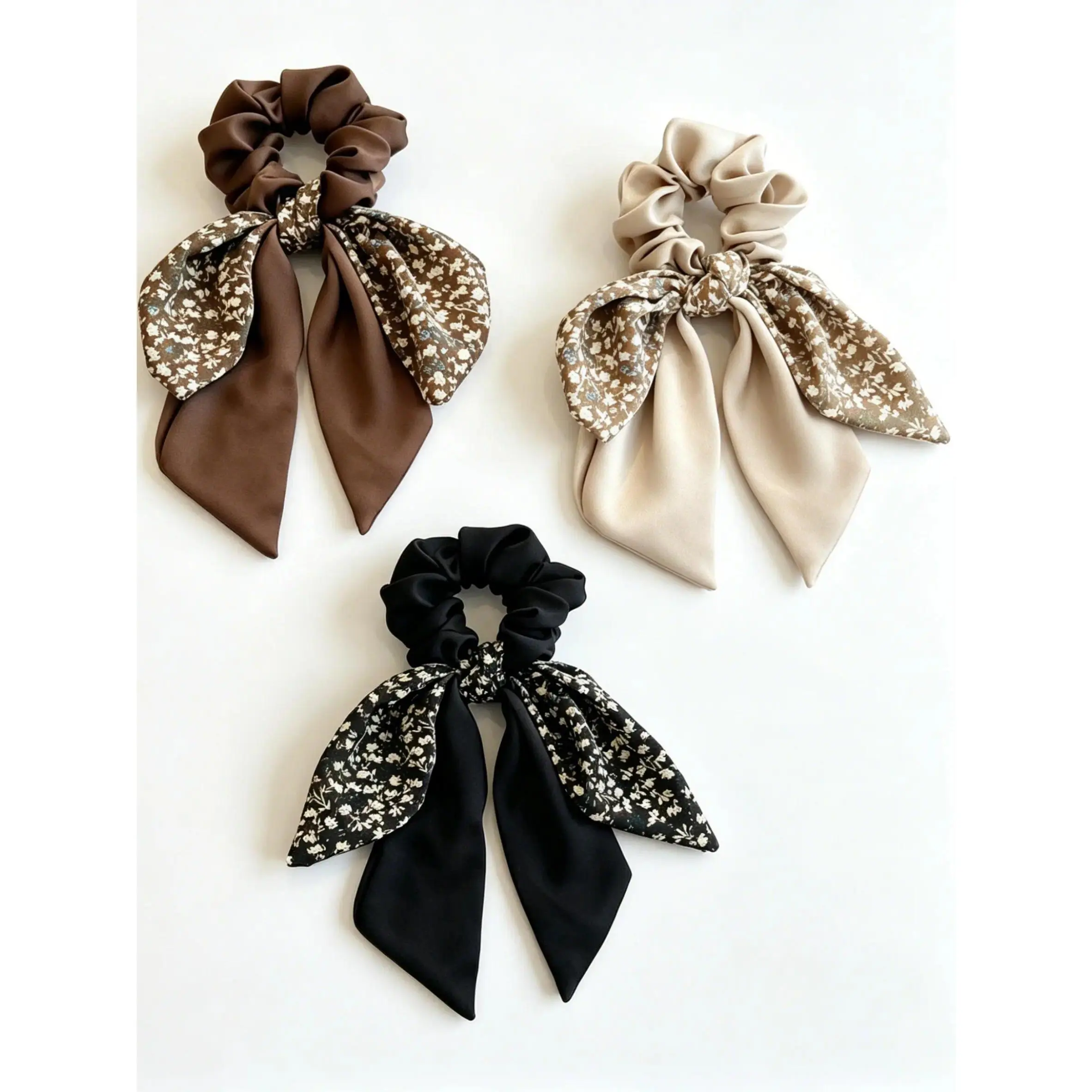 3pcs Women's Elegant Ditsy Floral Pattern Hair Tie Scrunchies, Cute Trendy Hair Tie, Fashionable Hair Accessories for Daily Use, Cute Bowknot Design, Hair Band