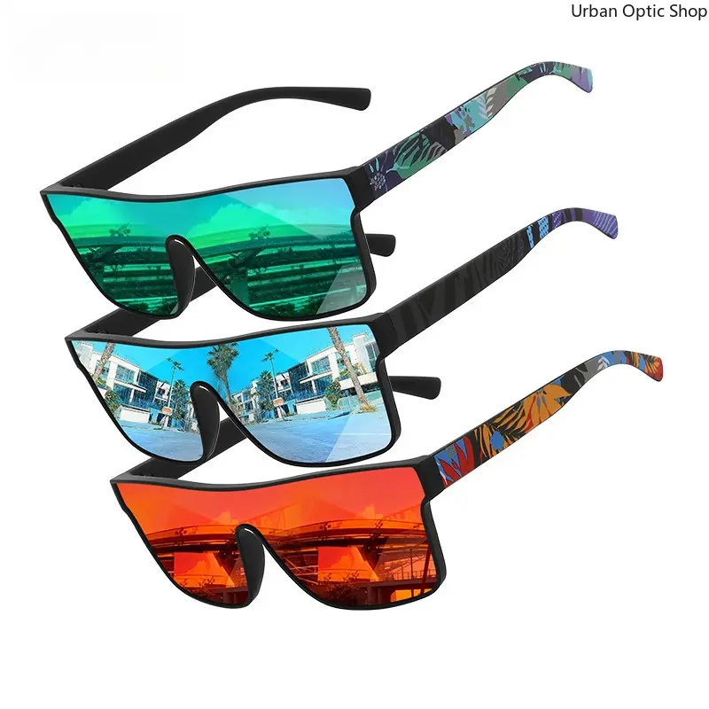 XUH Unisex 3-Pack Mirrored Shield Sunglasses with Tropical Print Temples, TR 90 Nylon Frame, Nylon UV Protection Lens, Women's Fashion Accessories for Beach Use, Shield Frame, Men's Sunglasses, Womens Sunglasses, Beachwear