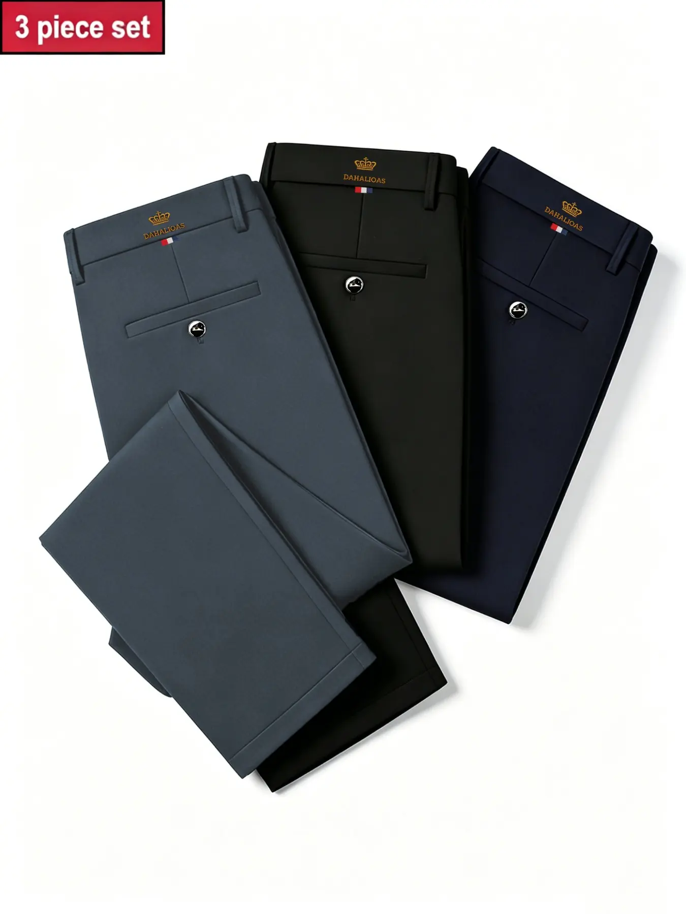 3-Piece Men's Business Suit Pants Set, Trouser Set, Classic Three Colors, High Elasticity, Polyester, Wrinkle-Resistant, Breathable, All Seasons, Casual & Formal