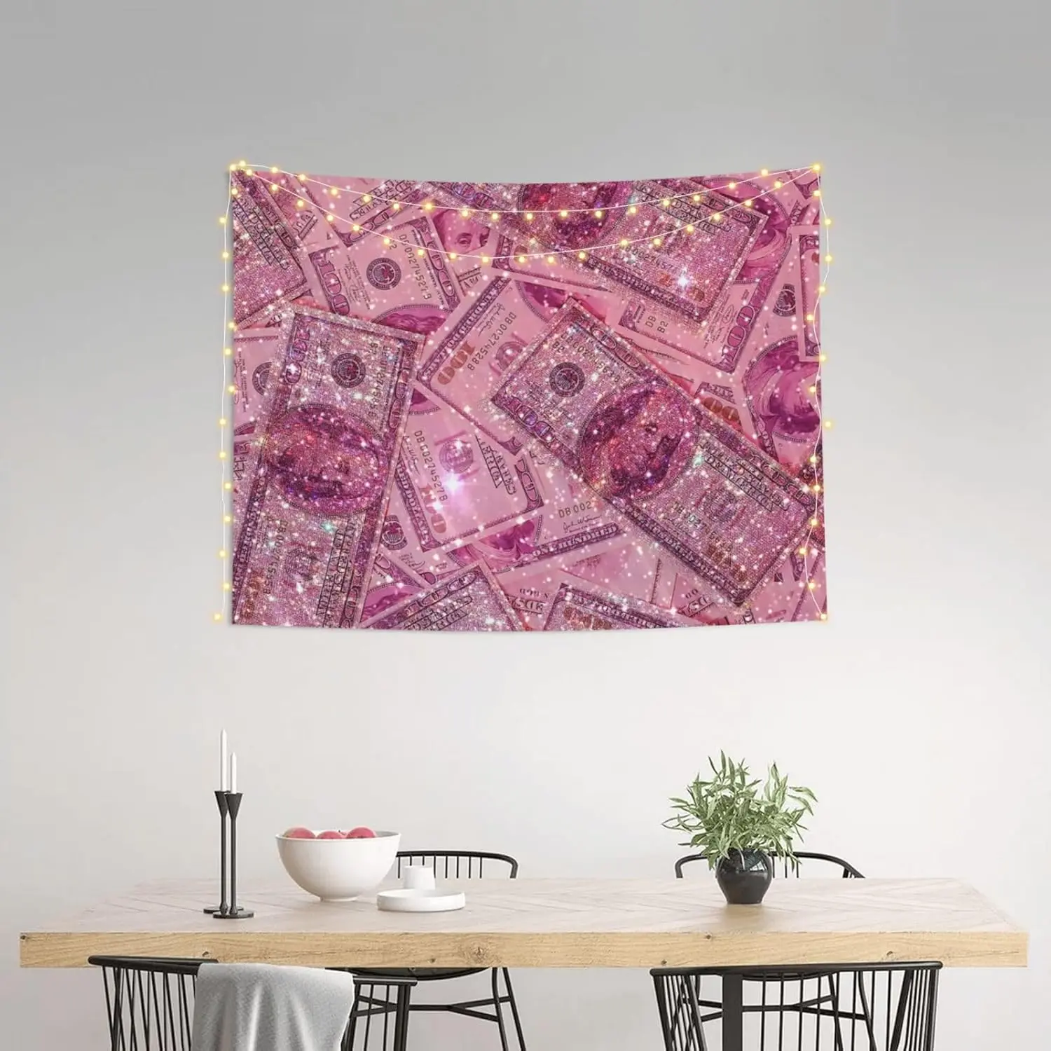 Pink Glitter Money Tapestry - 2000s Vintage Aesthetic Preppy Durable Decorative Tapestry Wall Mural, Home Textile Wall Art Decor for Bedrooms, Indoors Gift (Textiles & Soft Furnishings)