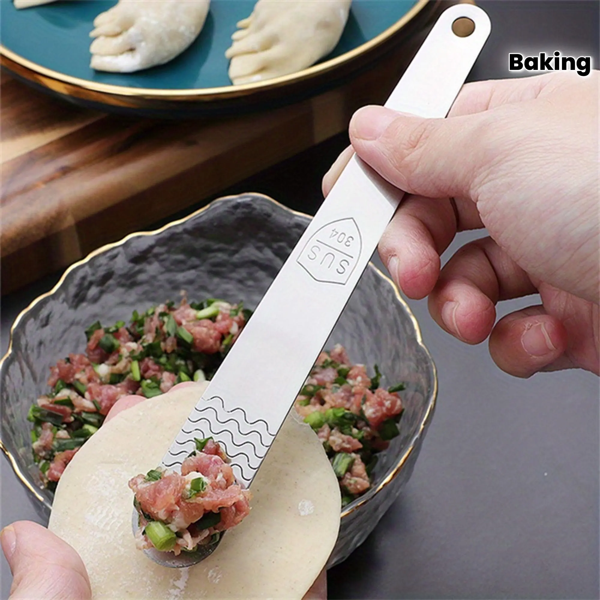 1pc 304 Stainless Steel Flat Blade Dumpling Stuffing Spoon - Plastic-Handled Practical Kitchenware Utensil for Dumpling Filling, Wonton Filling, Butter Cheese Spreading
