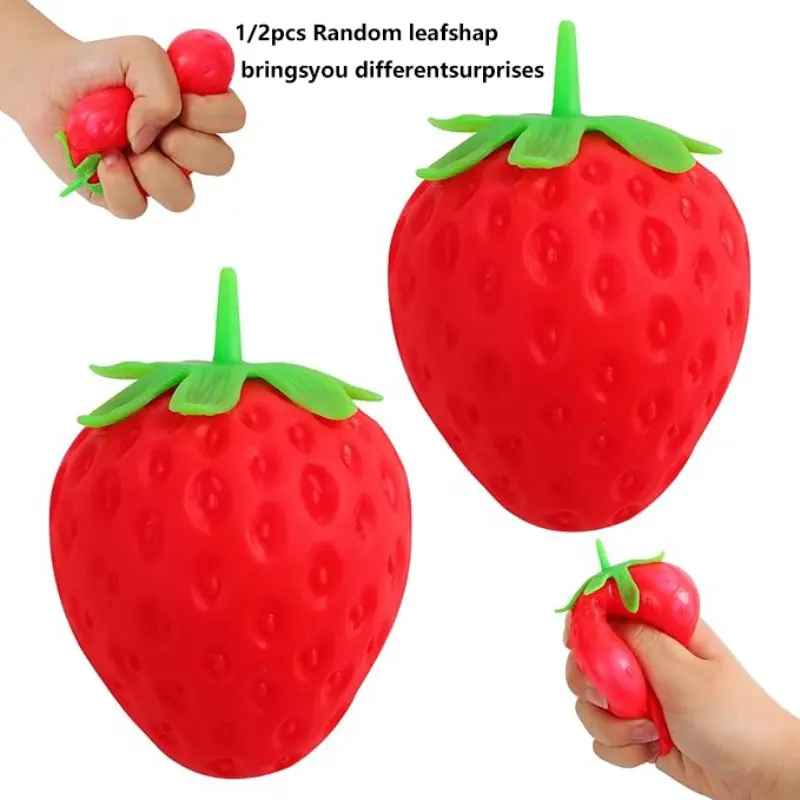 1/2pcs Strawberry Soft Gel Stress Ball, Fruit Shape Relaxation Toy, Kids Party Gift, Fun Dough Squeezing Toy, Squeeze Fidget, Stress Relief Fidgets, Anxiety Relief, Adhd Aid