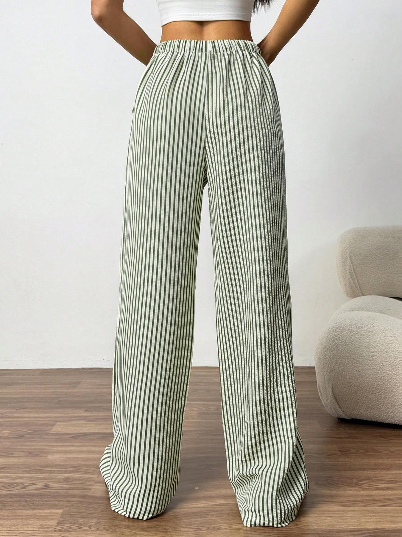 Women's Striped Print Drawstring Waist Pants, Casual Comfy Wide Leg Trousers for Daily Wear, Ladies Bottoms for All Seasons