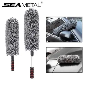SEAMETAL Car Body Duster - 50x8x8cm Adjustable Nanofiber Duster with Wet-Dry Dual-Use Handle, Retractable Wax Dust Mop, Car Tyre Wheel Brush for Auto Repair Dust Removal