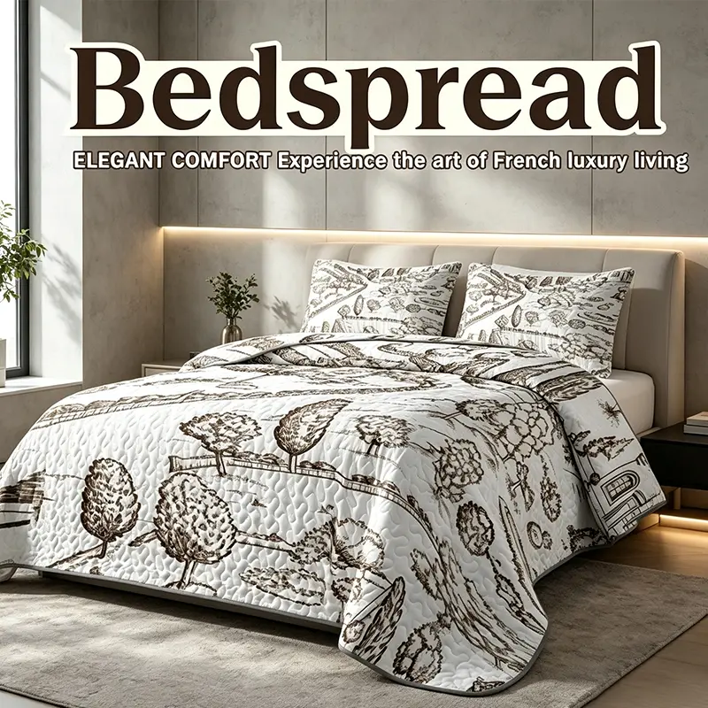Lightweight Reversible Quilted Bedspread, Vintage French Toile Print, Soft Microfiber, All Season Coverlet, Elegant Country Style, Soft Bedspreads Coverlets, All Season Bedding