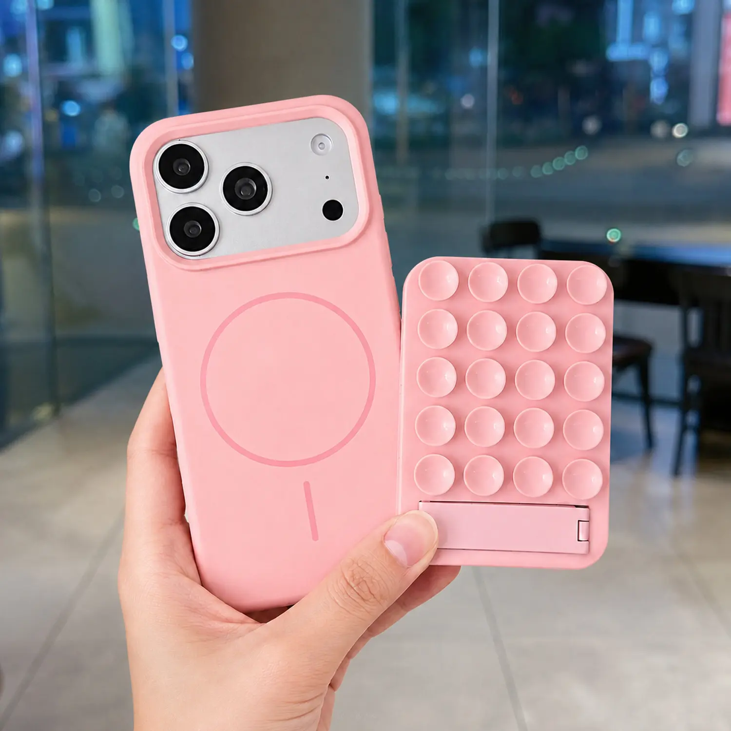 For iPhone 17 Pro Max 16 15 13/14 Magnetic Case with Suction Phone Mount , Silicone Sticky Phone Grip Holder Removable Hands-Free Video/Selfie, Women Girl Teen Gift