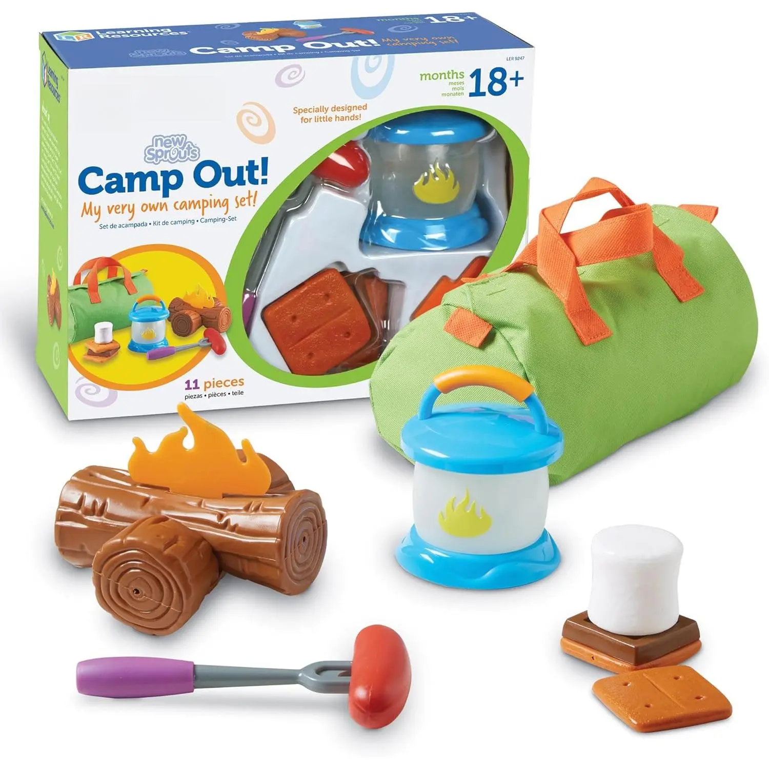 New Sprouts 11-Piece Unisex Toddler Camping Set - Ages 18+ Months, Pretend Play Outdoor Toy, Marshmallow, Chocolate Bar, Duffle Bag, Campfire, Interactive Multi-Piece Child-Sized Kitchen & Food Toy, Homeschool Activity, Stocking Stuffer, Birthday Gift, Fo